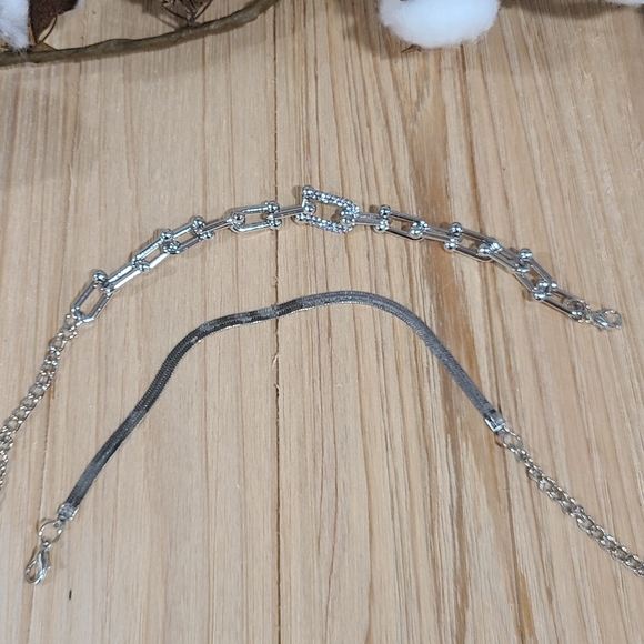 🩶🩶NEW🩶🩶 GORGEOUS!! 2PC Chain Link and Herringbone CZ Bracelet Set in SILVER - Picture 14 of 14